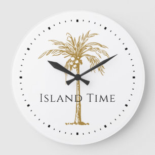 Reloj Redondo Grande Custom Black Gold Artistic Palm Tree Tropical