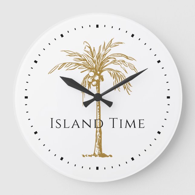 Reloj Redondo Grande Custom Black Gold Artistic Palm Tree Tropical (Anverso)
