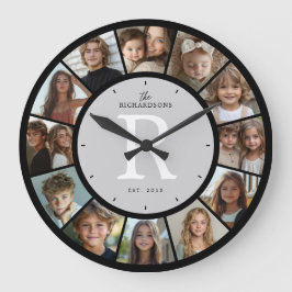 Reloj Redondo Grande Custom Family Monogram Name Year 12 Photo Collage