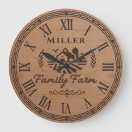 Reloj Redondo Grande Custom Family Name Wall Clock – Farmhouse Scene 