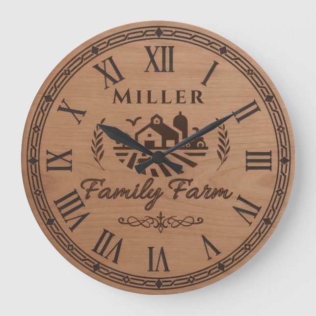 Reloj Redondo Grande Custom Family Name Wall Clock – Farmhouse Scene  (Anverso)