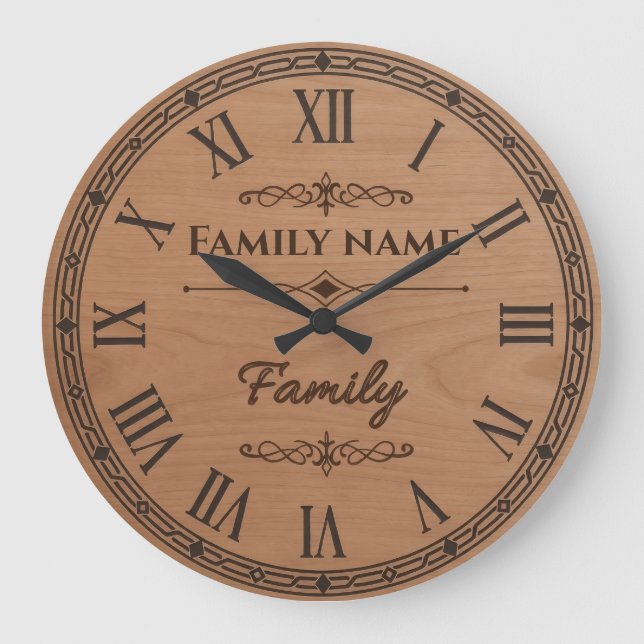 Reloj Redondo Grande Custom Family Name Wall Clock – Home Decor  (Anverso)