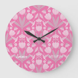 Reloj Redondo Grande Custom girly rose pink Scandi hummingbirds floral