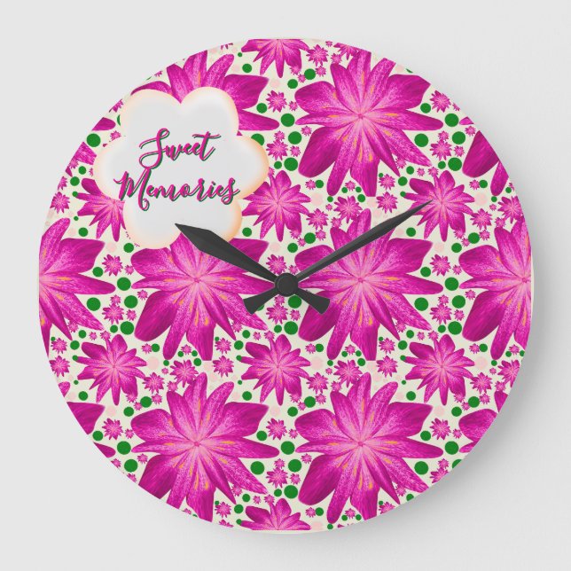 Reloj Redondo Grande Custom Hot Pink Floral Seamless Pattern  (Anverso)