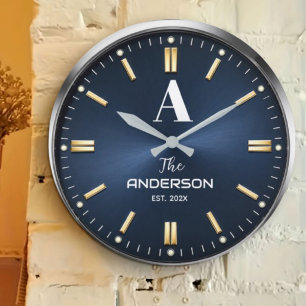 Reloj Redondo Grande  Custom name Luxury Blue Elegant Gold and Silver 