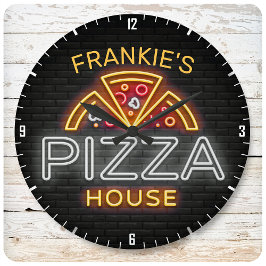Reloj Redondo Grande Custom NAME Neon Italian Pizzeria Pizza House