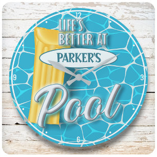 Reloj Redondo Grande Custom NAME Swimming Pool Party Aquatics Fun