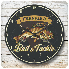 Reloj Redondo Grande Custom NAME Trophy Fishing Angler Bait Tackle Shop