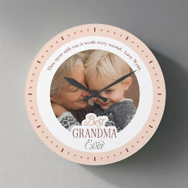 Reloj Redondo Grande Custom Photo Message Best Grandma Ever Large Clock