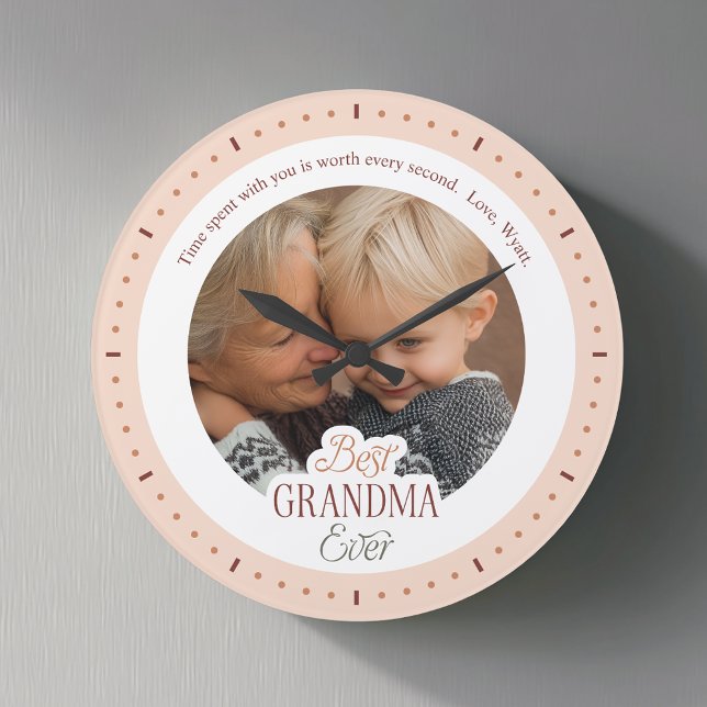 Reloj Redondo Grande Custom Photo Message Best Grandma Ever Large Clock (Subido por el creador)