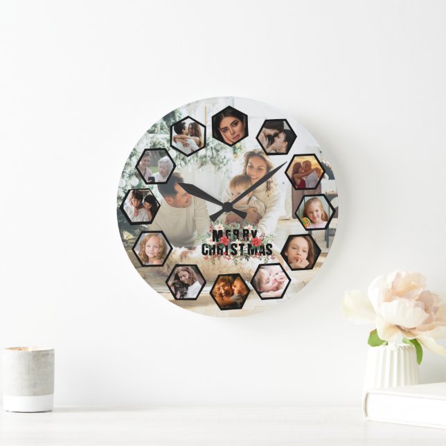 Reloj Redondo Grande Custom Photos Collage Clock | Gift for Christmas (Hogar)