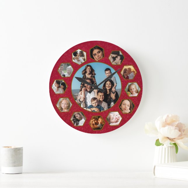 Reloj Redondo Grande Custom Photos Collage Clock | Gift for Christmas (Hogar)