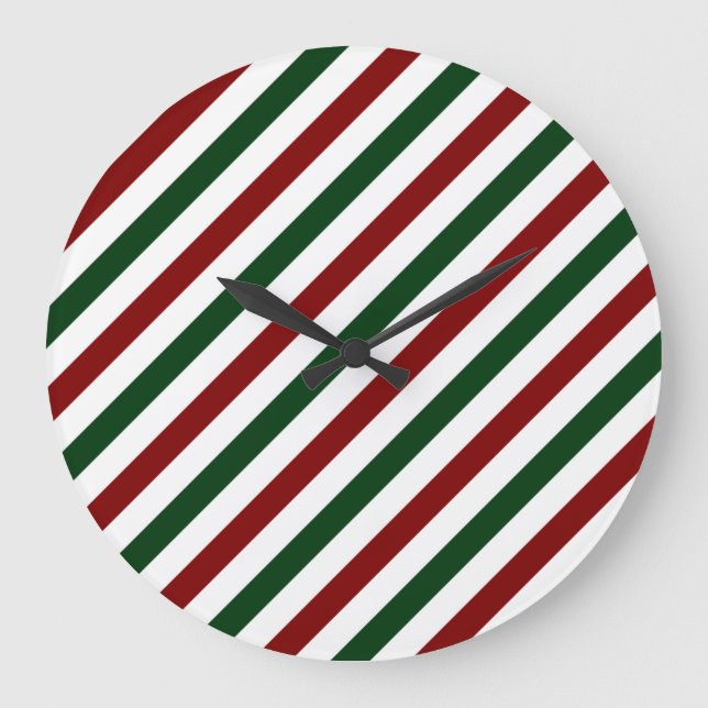 Reloj Redondo Grande Customizable Christmas Stripes (Anverso)