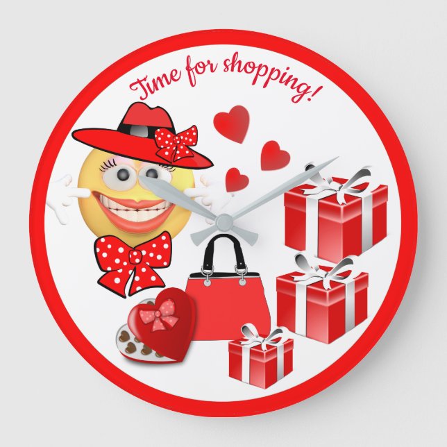 Reloj Redondo Grande Customizable Cute Fashion Emoji with Shopping (Anverso)