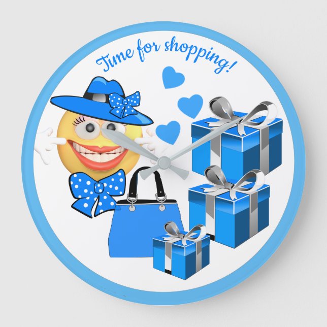 Reloj Redondo Grande Customizable Cute Fashion Emoji with Shopping (Anverso)