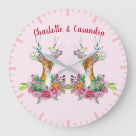 Reloj Redondo Grande Customize Twins Floral Baby Deer Baby Nursery