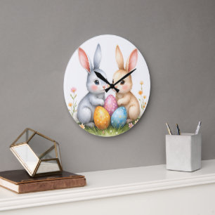 Reloj Redondo Grande Cute acuarela Abundantes de Pascua Conejos Cutos