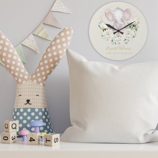 Reloj Redondo Grande Cute acuarela Floral Elefante Estaciones de Nacimi (Subido por el creador)