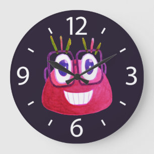 Reloj Redondo Grande Cute acuarela Geek Glasses Candy Character Kids