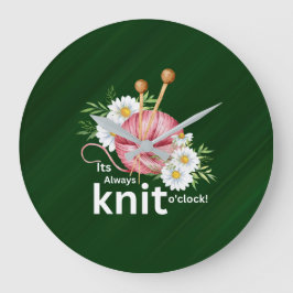 Reloj Redondo Grande Cute acuarela Yarn y "Siempre es Knit O'clock"