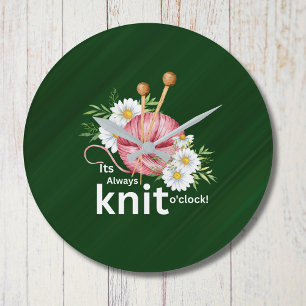 Reloj Redondo Grande Cute acuarela Yarn y "Siempre es Knit O'clock"