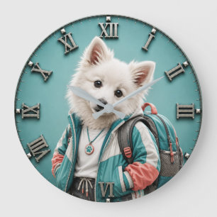 Reloj Redondo Grande Cute American Eskimo Puppy