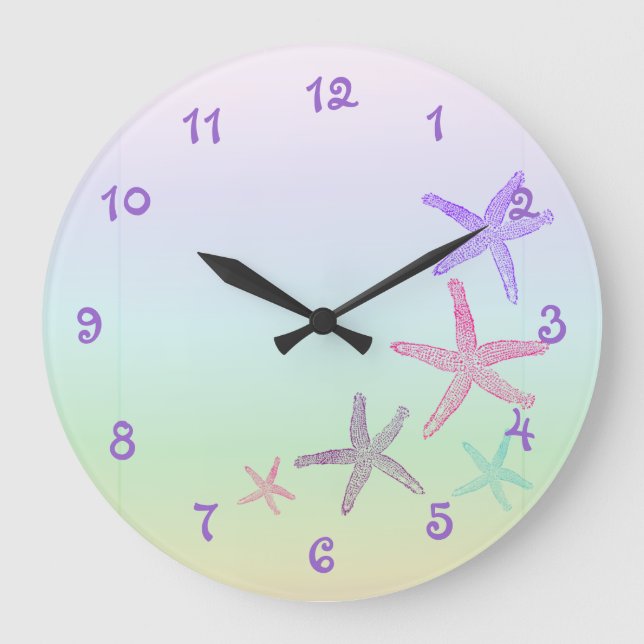 Reloj Redondo Grande Cute and Fun Starfishes Pastel (Anverso)