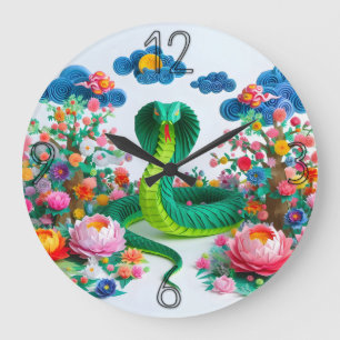 Reloj Redondo Grande Cute Año Nuevo Chino Serpiente Origami WC4