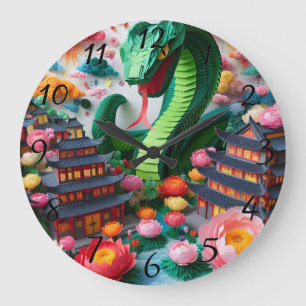 Reloj Redondo Grande Cute Año Nuevo Chino Serpiente Origami WC5