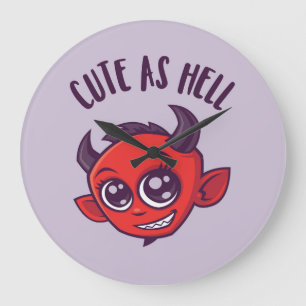 Reloj Redondo Grande Cute as Hell Devil con texto oscuro