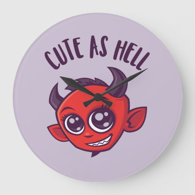 Reloj Redondo Grande Cute as Hell Devil con texto oscuro (Anverso)
