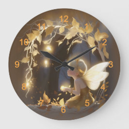 Reloj Redondo Grande Cute Autumn Fairy with Glowing Flowers