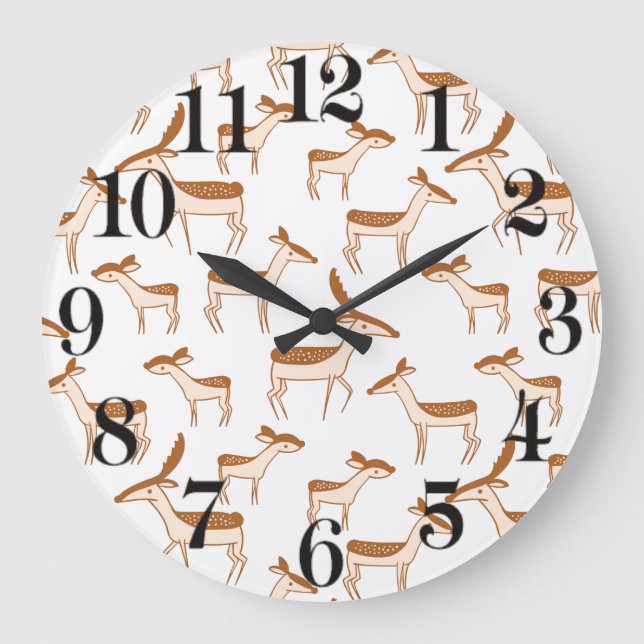 Reloj Redondo Grande Cute Baby Deer and Family (Anverso)