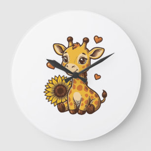 Reloj Redondo Grande Cute Baby Giraffe Sunflower Vintage Engraving Tee_