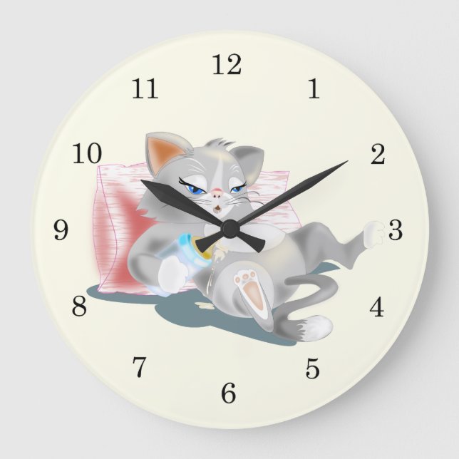 Reloj Redondo Grande Cute Baby Kitty (Anverso)