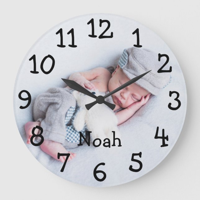 Reloj Redondo Grande Cute Baby Photo Personalized Name (Anverso)