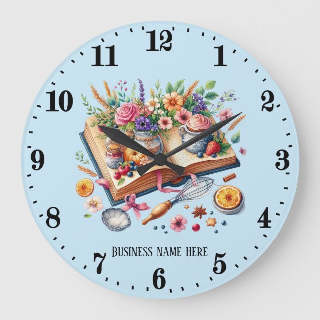 Reloj Redondo Grande Cute bakery recipe book customizable (Anverso)