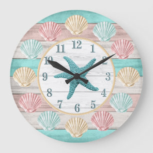 Reloj Redondo Grande Cute Beach Colors with Seashells Large Clock