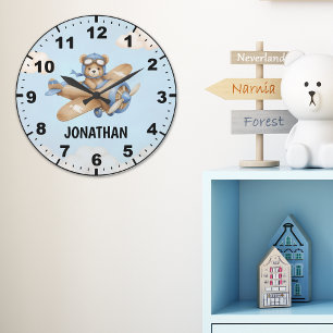 Reloj Redondo Grande Cute Bear Pilot in a Sky Adventure