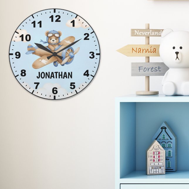 Reloj Redondo Grande Cute Bear Pilot in a Sky Adventure (Subido por el creador)