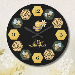 Reloj Redondo Grande Cute Bee Honeycomb and Sunflower