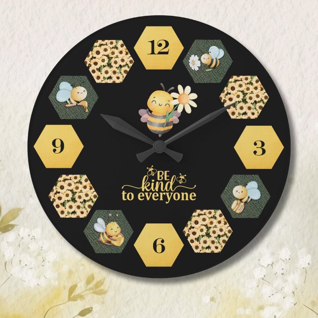 Reloj Redondo Grande Cute Bee Honeycomb and Sunflower (Brighten your space with sunshine and cheer with a charming bee-themed wall clock)