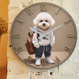 Reloj Redondo Grande Cute Bichon Frise Puppy 
