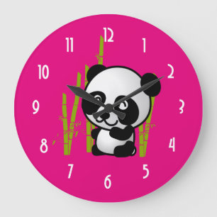 Reloj Redondo Grande Cute black and white panda bear in a bamboo grove.