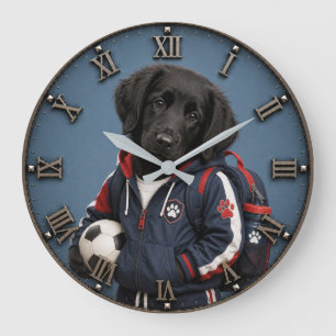 Reloj Redondo Grande Cute Black Labrador Puppy Soccer 