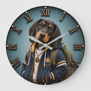 Reloj Redondo Grande Cute Black & Tan Coonhound Puppy