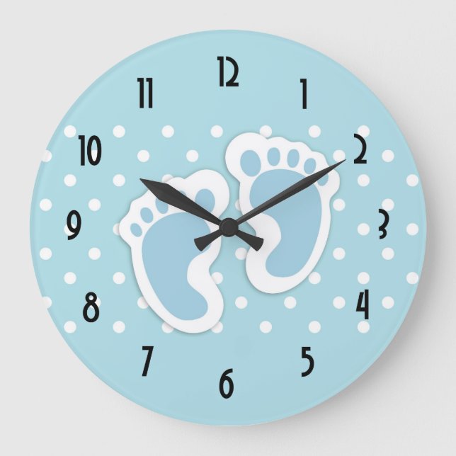 Reloj Redondo Grande Cute Blue Baby Boy's Feet Illustration (Anverso)