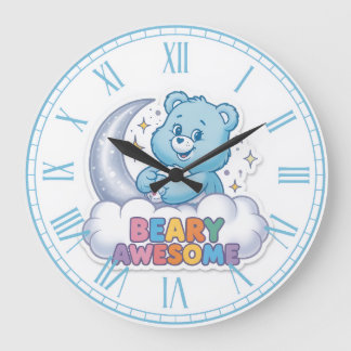 Reloj Redondo Grande Cute Blue Bear Moon & Stars "Beary Awesome" Nurser