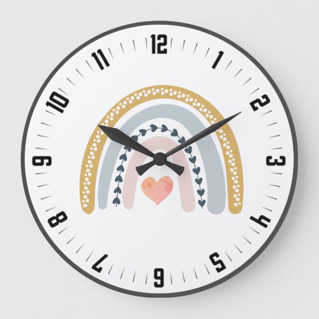Reloj Redondo Grande Cute Boho acuarela Nursera Arcoiris (Anverso)