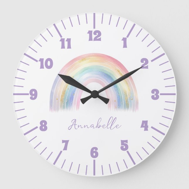 Reloj Redondo Grande Cute Boho Rainbow Girl (Anverso)